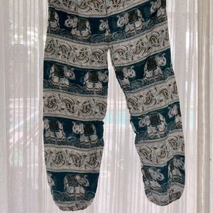 Elephant patterned tapered harem pants